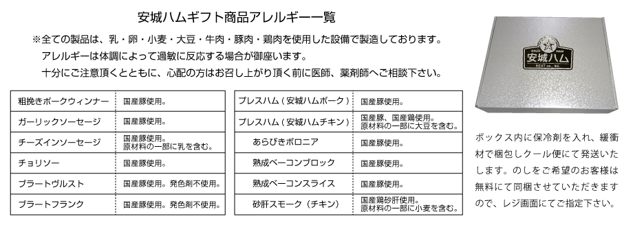 安城ハムギフト商品アレルギー一覧